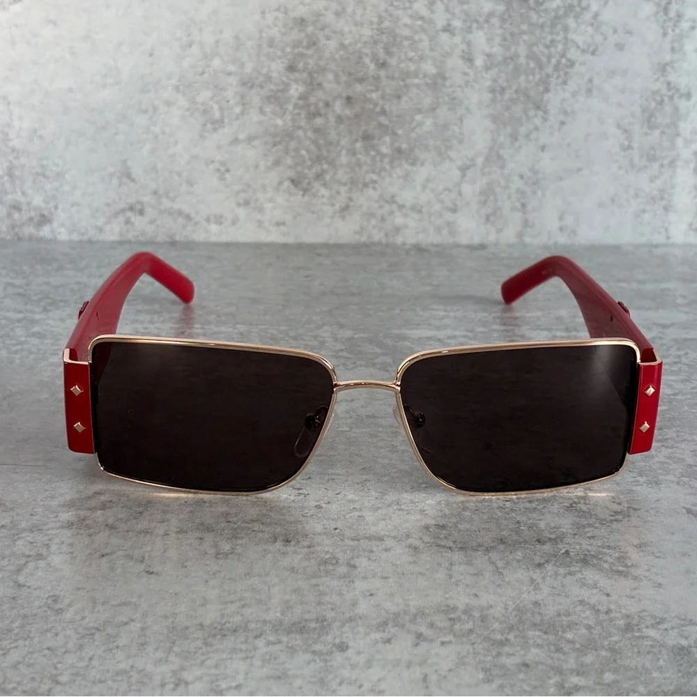 MCM MW0012 32E Red Gold Shield Sunglasses 55mm w/ Logo Case NWOT